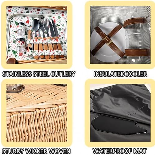 Wicker Picnic Basket Set for 2 Adults with Blankets & Table - Image 3