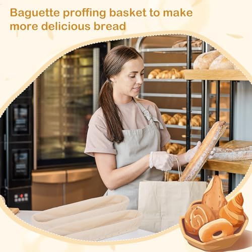 Vesici 15 Inches Baguette Banneton Proofing Basket 6 Pack with Linen Liner Baguette Banneton Bread Baking Baskets Rattan Dough Proofing Baskets for Baguette, Home Bake, Bakers Supplies, Baking Gifts - Image 4