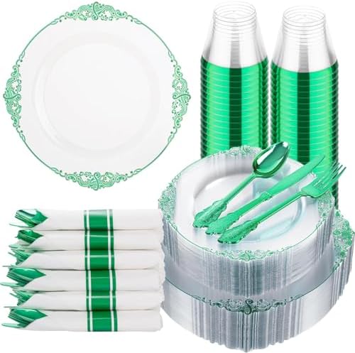 Hioasis 175 Pcs Clear Green Plates for Party by Hioasis