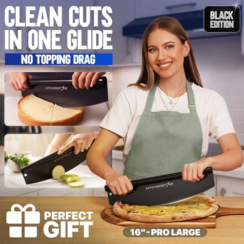 16-Inch Pizza Cutter Rocker Blade, 304 Stainless Steel Slicer Knife, Black - Image 2