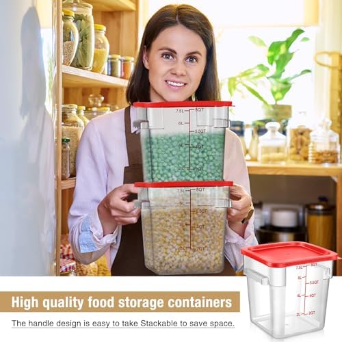 Suclain 2 Pcs Square Food Storage Container Polycarbonate Clear Food Container with Lid Commercial Rice Storage with Graduations for Commercial Kitchen(8 Qt,Red) - Image 5