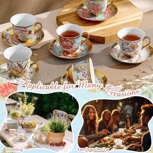 Teenyyou Set of 18 Tea Cups and Saucers, Vibrant Style, 5.4 oz - Image 6