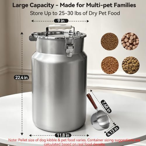Newget 30 lb Stainless Steel Airtight Dog Food Storage Container with Scoop - Image 2