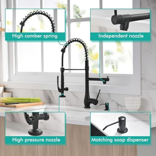 GIMILI Matte Black Commercial Kitchen Sink Faucet with Soap Dispenser - Image 4