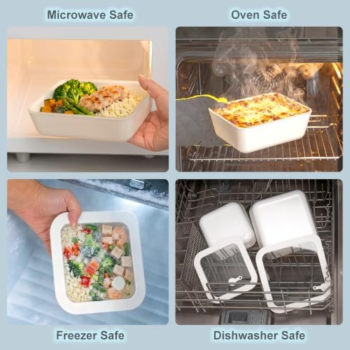 Urban Green Ceramic Coated Glass Food Storage Containers with Airtight Glass Lids, Small Round Meal Prep Container Set for Snacks, Sauces, 8oz and 15oz, Cream color - Image 4