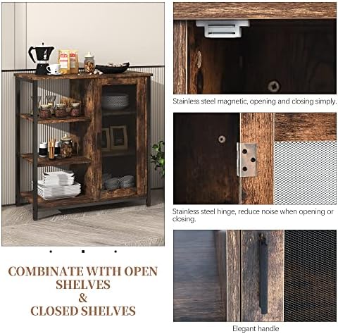 LVSOMT Coffee Bar Cabinet with Adjustable Shelves and Door, Rustic Brown - Image 6