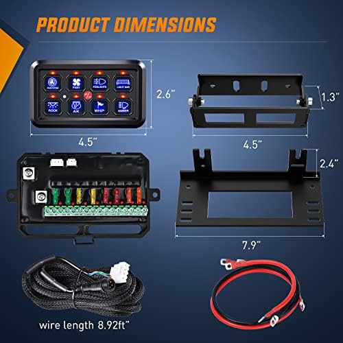 Nilight 8 Gang Switch Panel System Circuit Control Relay System Fuse Wiring Harness Automatic Dimmable ON Off LED Switch Pod for 12V Cars Trucks Campers SUV, 2 Years Warranty,Blue - Image 4