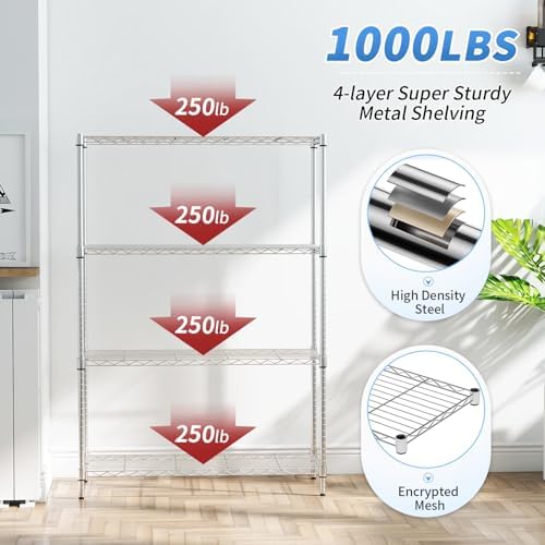 BestOffice | 4-Tier Wire Shelf | 36" x 14" x 54" | Chrome - Image 4