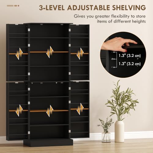 HOMCOM 65" Kitchen Pantry Storage Cabinet 16 Door Shelves Black - Image 5