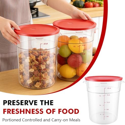 2 Pack Square Food Storage Container With Lid,12-22 Quart Commercial Storage Box With Scale & Handle,Cake Making,Dough Marinating Meat,Kitchen Supplies (Polycarbonate, Round 22 Quart) - Image 3