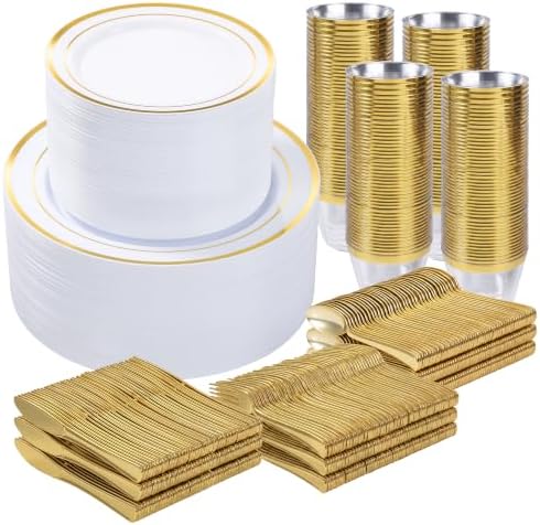 BESTVIP 600PCS Gold Dinnerware Set for 100 Guests, by Bestvip