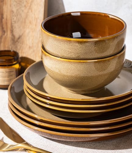 LeRatio Ceramic Dinnerware Sets for 4,12Pcs Porcelain Plates and Bowls Set - Image 4