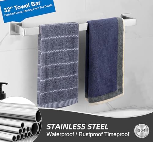 Towel Bar for Bathroom 32 Inch Brushed Nickel Towel Holder 12/16/20/24/28/32/36 Inch Stainless Steel SUS304 Rustproof Towel Rack Modern Square Towel Rod for Bathroom Wall(1, Brushed Nickel, 32 Inch) - Image 3