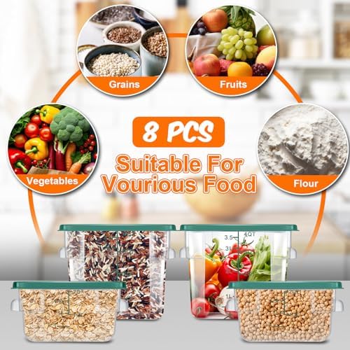 Suclain 8 Pcs Food Storage Container with Lids Set 2qt and 4qt Square Clear Commercial Containers with Scales Handles for Home Restaurant Kitchen Food Storage, Marinating Meat, Proof Dough (Green) - Image 4