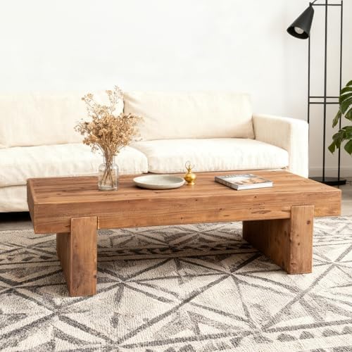 Rustic Wooden Coffee Table for Living Room Mid Century Modern Coffee Table - Image 3
