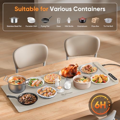 NEWKITCHEN Warming Mat for Food, (XXL 36"x16") Food Warming Mat for Parties Buffet 6 Temp & 6 Hour Settings Upgrade Graphene Fast Full Surface Heating -Versatile Food Warmer for Gatherings, Parties - Image 5