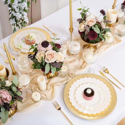 LIYH 24 Pcs Plastic Round Charger Plates 13'' Gold Charger Plates Chargers for Dinner Plate Great for Table Setting Wedding Party Decoration - Image 5