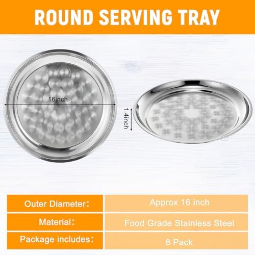 8 Pack Stainless Steel Round Silver Serving Tray Bulk, 16 Inch - Image 2