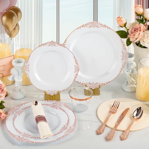 Bestluck 175PCS Rose Gold Disposable Dinnerware for 25 Guests - Image 4