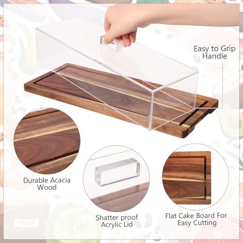 Mifoci 2 Pack Acacia Wood Cake Stand Serving Tray with Acrylic Lid, 15 x 6 x 4 Inches Charcuterie Table Display Set, Dessert Serving Tray Set for Bakery, Buffet, Home Party & Restaurant - Image 3