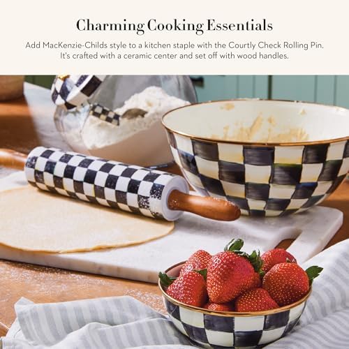 MACKENZIE-CHILDS Ceramic Rolling Pin, Black-and-White Courtly Check - Image 2