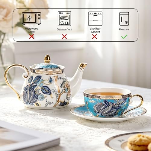 KAMMAK Tea for One Set, Ceramic Teapot, Bone China Tea Set, Cup and Saucer - Image 5
