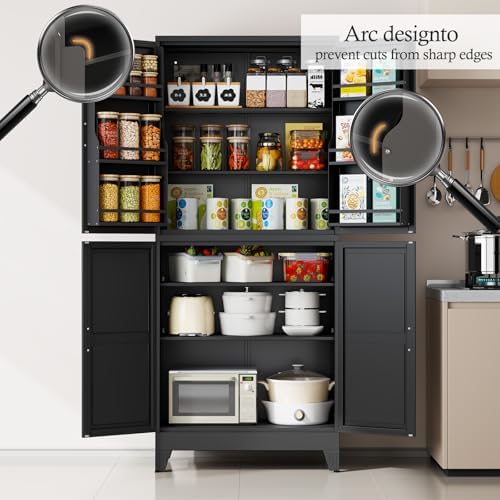Black Kitchen Pantry Storage Cabinet, 75" Metal Storage Cabinet - Image 3