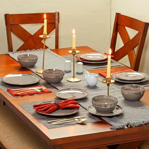 TTU Tabletops Gallery Tuscan Collection Reactive Glaze 4 Piece Stoneware Salad Plate Set Dining Kitchen Tableware Service for 4, Brown - Image 4