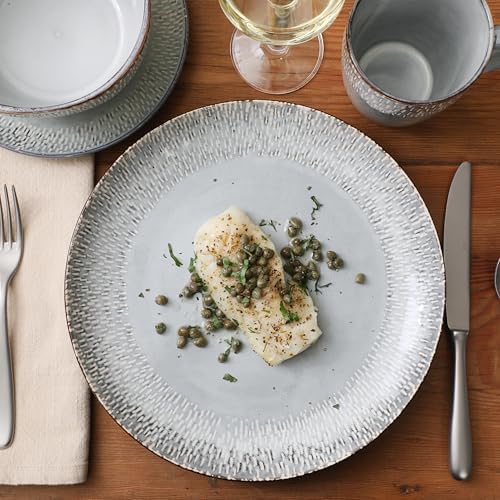 Gibson Elite Jasper 16 Piece Plates and Bowls Reactive Glaze Dishes Stoneware Ceramic Dinnerware Set - Service for 4 - Grey - Image 4