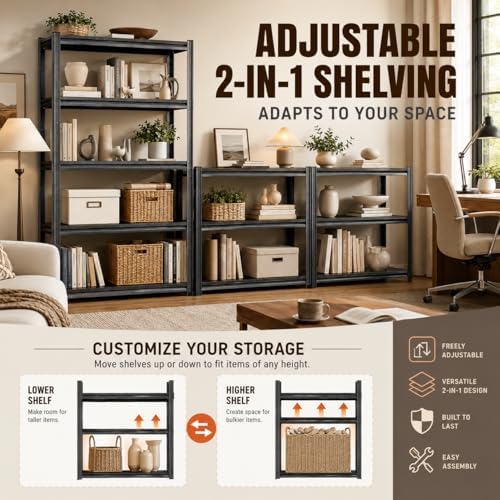 Metal Book Shelf Adjustable Heavy Duty Bookshelf with Tool-Free Assembly - Image 6