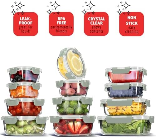 EATEX 24pc Glass Storage Containers with Lids, 12 Glass Food Storage Containers with 12 Airtight Lids for Pantry & Kitchen, Meal Prep Containers for Lunch, Oven Freezer Microwave & Dishwasher Safe - Image 7