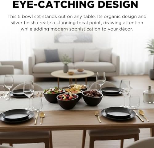 5 Cluster Decorative Bowls Dark Matte Bronze/Black & Chrome Silver Snack Tray Bowl Chip & Dip Serving Piece Strong Centerpiece Beautiful Room Accent & Entertaining Parties Home Decor Wedding Gifts 15" - Image 5