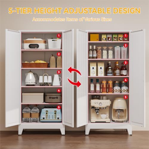 YAUWOH 71''Metal Cabinet with 4 Adjustable Shelves,5-Tier Pantry Storage Cabinet,Kitchen Pantry Cabinet - Image 5