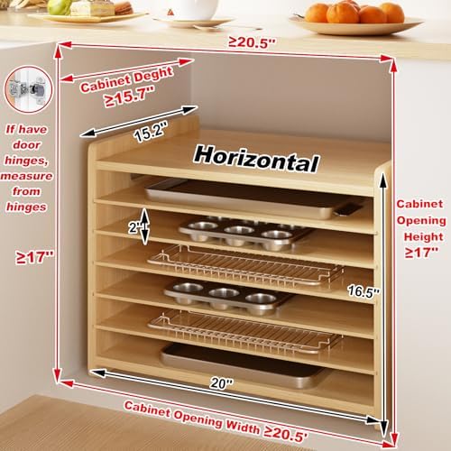 7 Tier Wooden Tray Dividers for Cabinets Cookie Sheet Organizer for Pot, Pans, Baking Tray Organizer for Kitchen Documents Storage(20" W x 16.5" H x 15.2" D) - Image 3