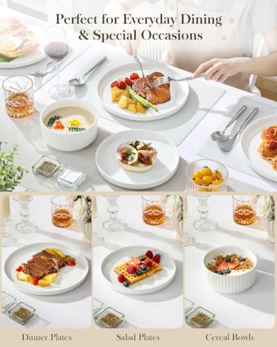 MALACASA Porcelain 12 Pieces Plates and Bowls Set, Dinnerware Set for 4 - Image 6