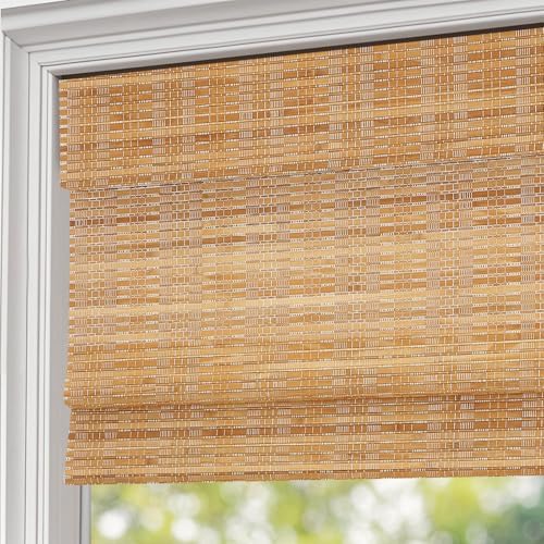 Aimnid Cordless Bamboo Roman Shades, Light Filtering Privacy Roman Blinds for Indoor Windows, Custom Natural Woven Blackout Bamboo Blinds for Doors, Patio,Kitchen, Presco Jute by AimnidBlinds