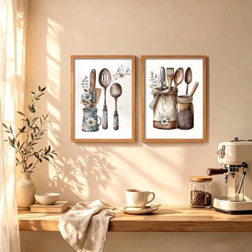 Doqueodas 2Pcs Vintage Country Kitchen Canvas Wall Art Wood Frame 16x24 in - Image 2