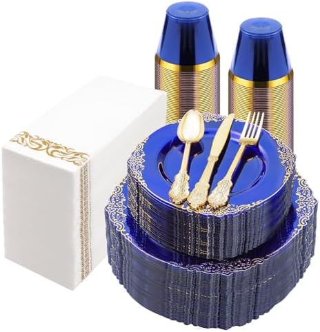 Bestluck 350PCS Clear Blue Plastic Plates for 50 Guests by Bestluck