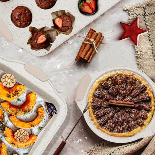11-Piece Baking Pans Set Nonstick, Stackable Bakeware Set, White&Khaki - Image 6