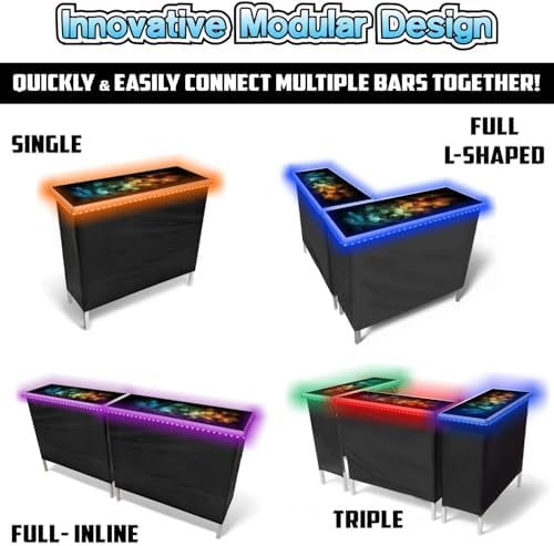 PARTYPONG Folding Portable Double Bar w/LED Lights, Wireless Remote, 2 Bar Skirts, Storage Shelf, & Carrying Case - Bubbles - Image 3