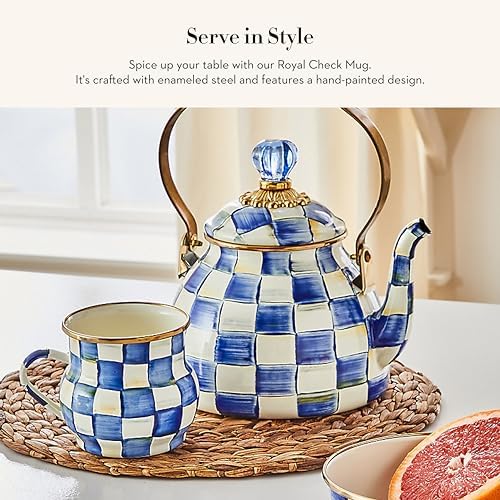 MACKENZIE-CHILDS Enamel Mug, 16 Ounces, Blue-and-White Royal Check - Image 2