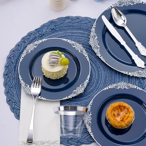 Bestluck 700PCS Navy Blue Plastic Plates for 100 Guests - Image 3