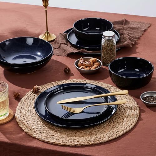 LIANYU 24 Piece Dinnerware Plate and Bowls Dishes Sets for 8, Midnight Blue - Image 6