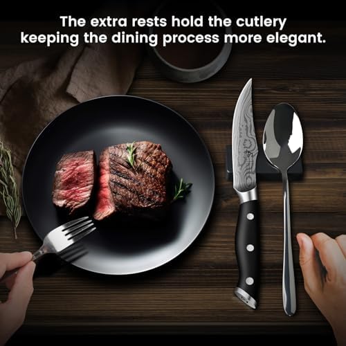 CoquusAid Steak Knives Set of 6, Non Serrated Dinner Knives with Rest - Image 5