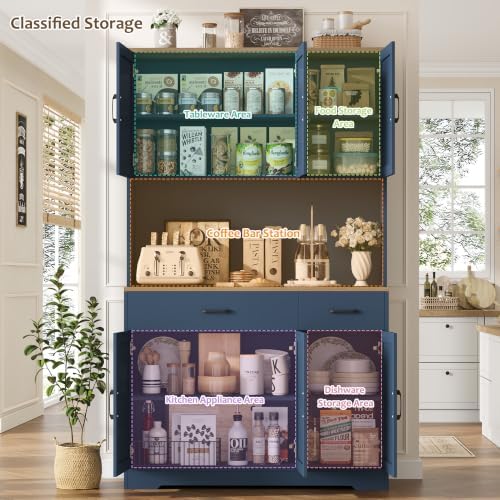 HOSTACK 71" H Kitchen Pantry Storage Cabinet, Farmhouse Hutch Cabinet, Blue - Image 5