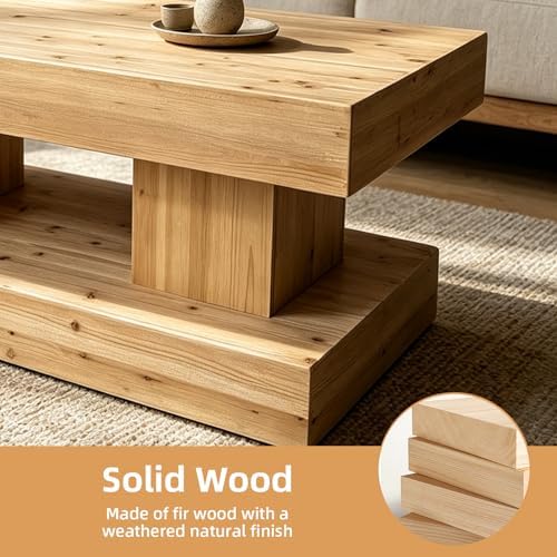 Rustic Solid Wood Coffee Table for Living Room, Big Rectangle Coffee Table - Image 4