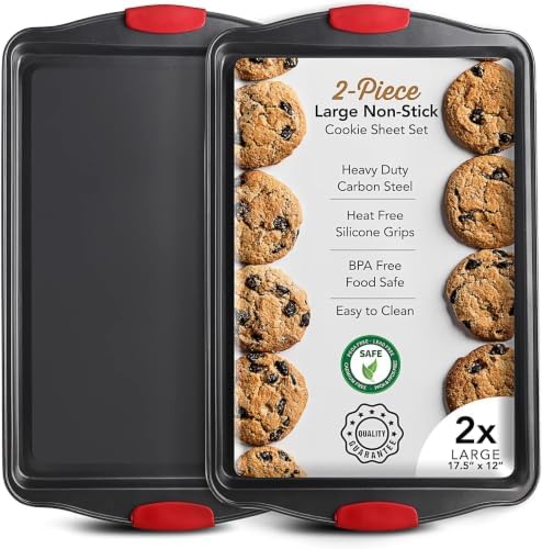 Eatex Nonstick Baking Sheet Set, 2-Piece Baking Pans Set with Silicone Handles, Carbon Steel Cookie Sheets for_Baking Commercial Grade Quality Oven Tray, Large Half Sheet Pans for_Baking (Pack of 10) by Eatex