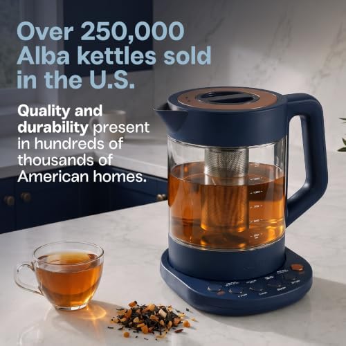 Viante Alba Electric Tea Kettle, Infuser, No Plastic, 1.5L, Midnight Blue - Image 2