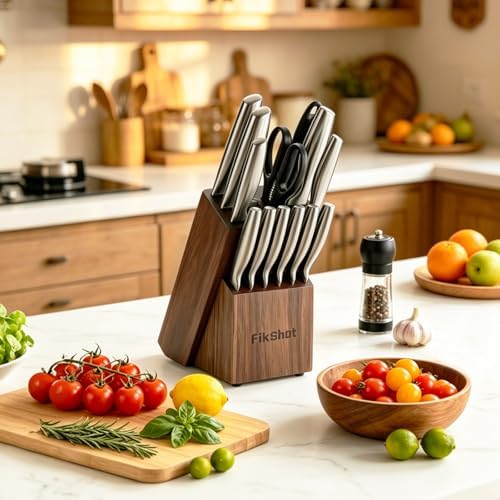 FIKSHOT 14 Pieces Knife Block Set German Stainless Steel with Sharpener - Image 2