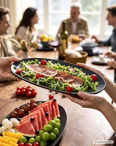 famiware Serving Platters Set of 3 Sizes - Oval, Matte Dark Charcoal - Image 3